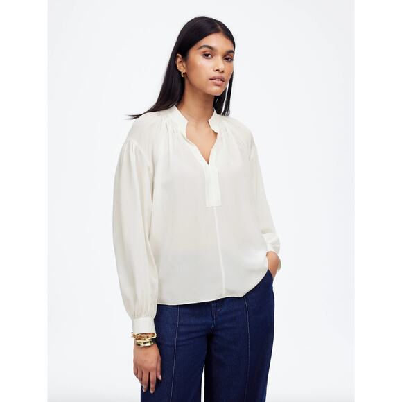 Madewell Tops - Madewell Shirred Long Sleeve Top Blouse Silk Lightweight Winter White Medium NWT